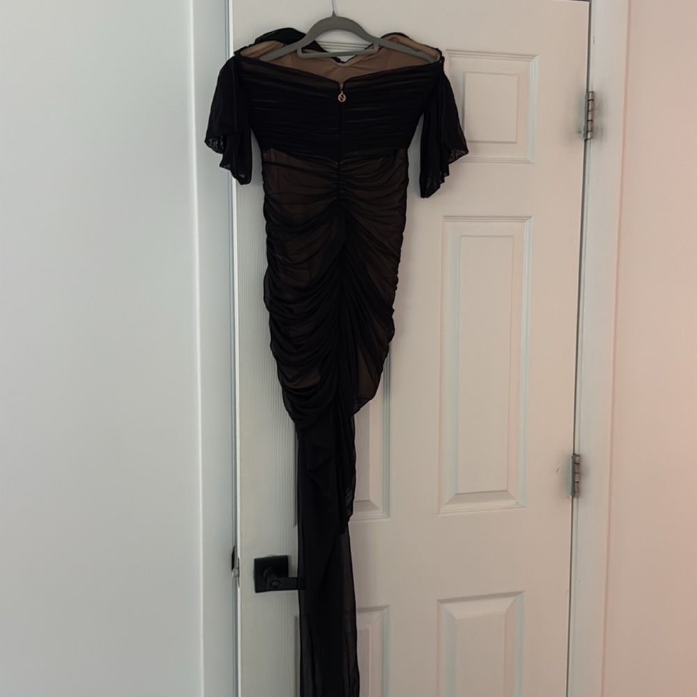 Nookie Dita Mesh Gown Maxi Off Shoulder Ruched Formal Gala Dress Size Large - Picture 5 of 6